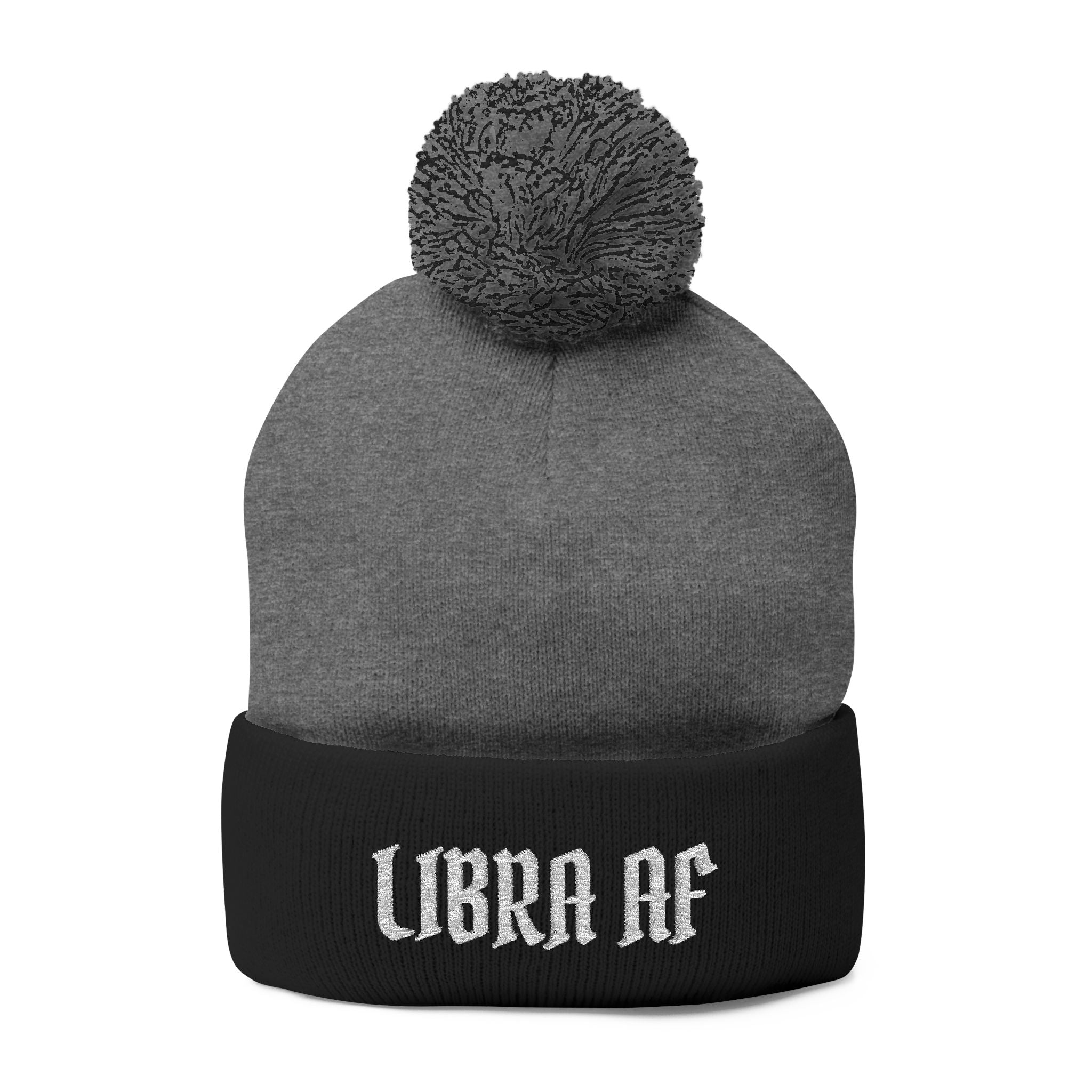 Libra AF Pom-Pom Beanie — Embroidered Zodiac Knit Cap