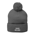Taurus Skull Gang Pom-Pom Beanie — Embroidered Knit Winter Hat
