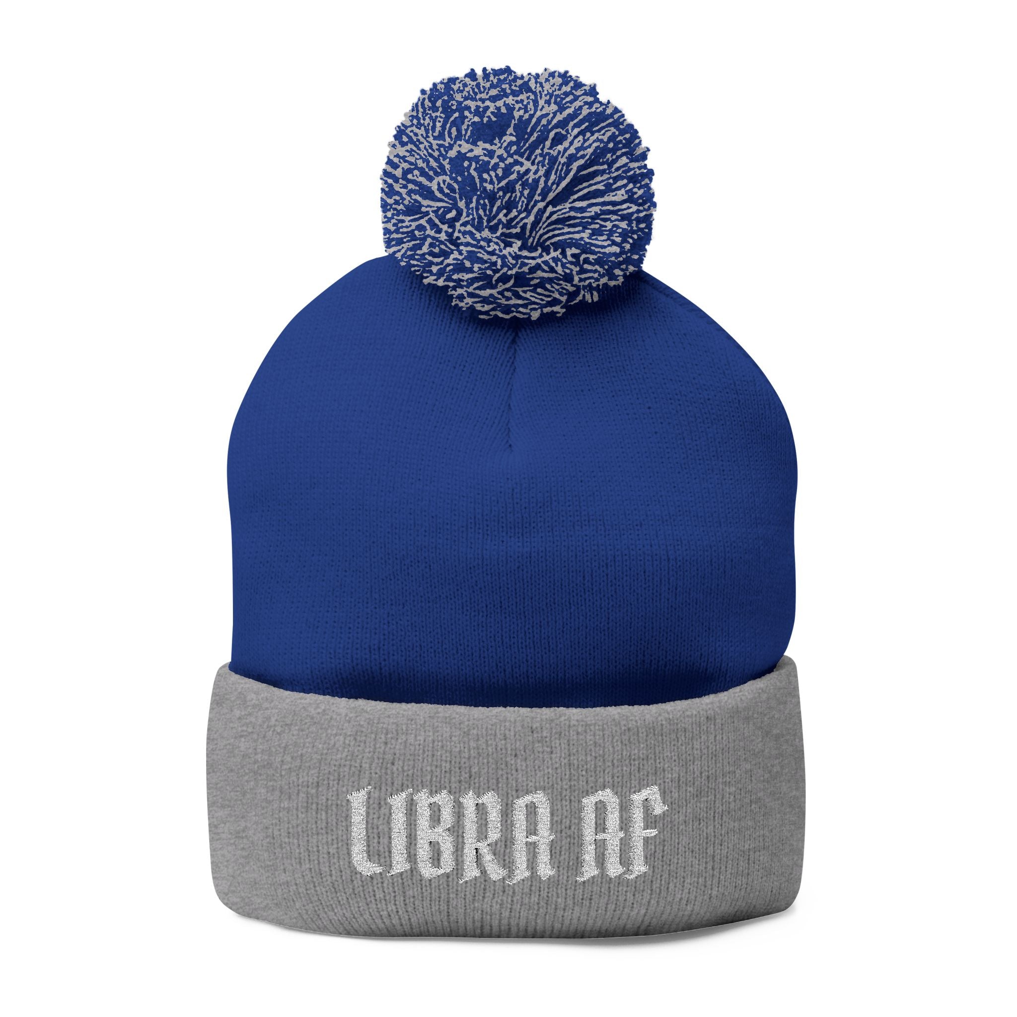 Libra AF Pom-Pom Beanie — Embroidered Zodiac Knit Cap