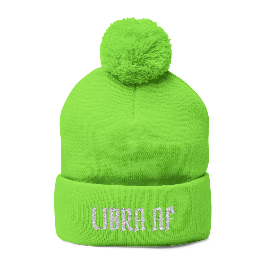 Libra AF Pom-Pom Beanie — Embroidered Zodiac Knit Cap