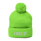 Libra AF Pom-Pom Beanie — Embroidered Zodiac Knit Cap