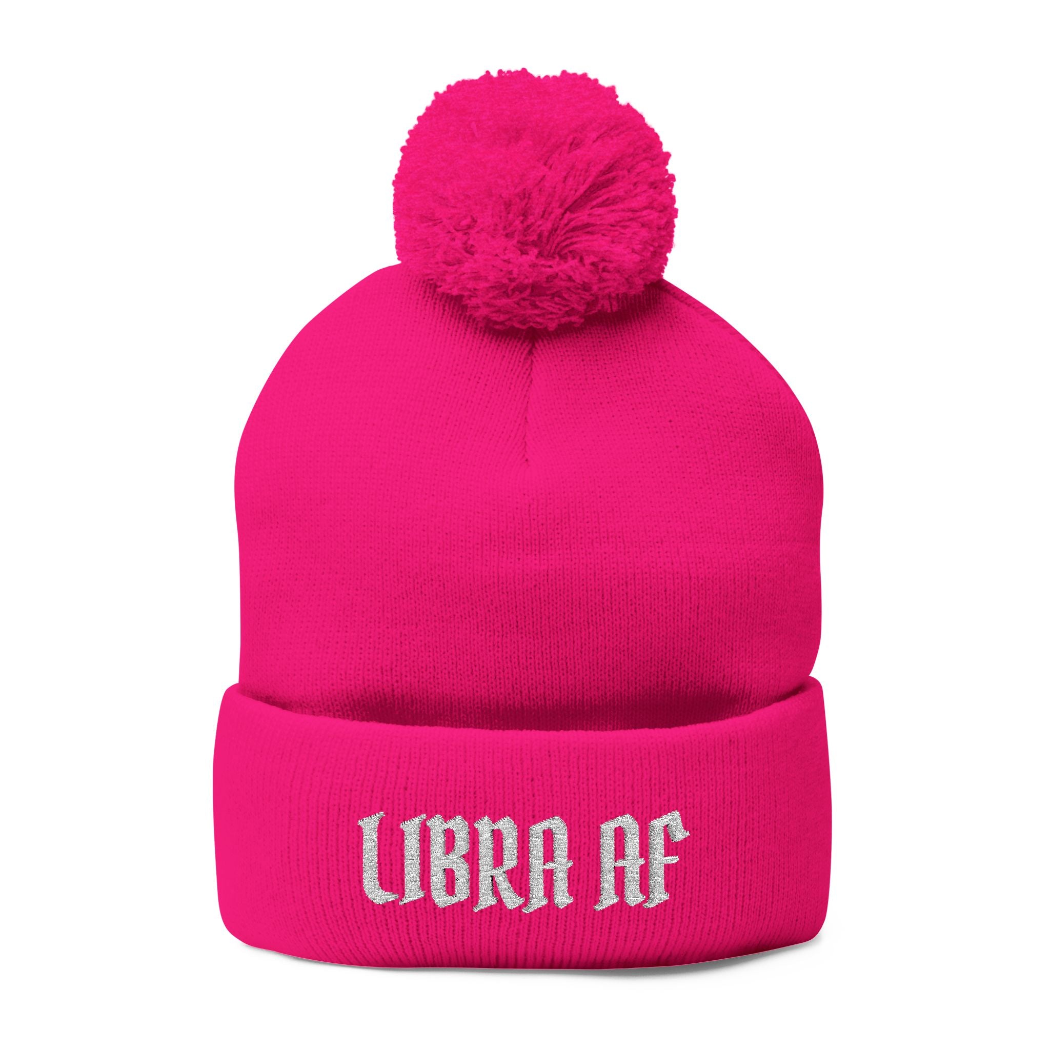Libra AF Pom-Pom Beanie — Embroidered Zodiac Knit Cap