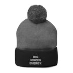 Pom-Pom Beanie - "Big Pisces Energy" Embroidered Knit Hat