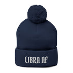 Libra AF Pom-Pom Beanie — Embroidered Zodiac Knit Cap