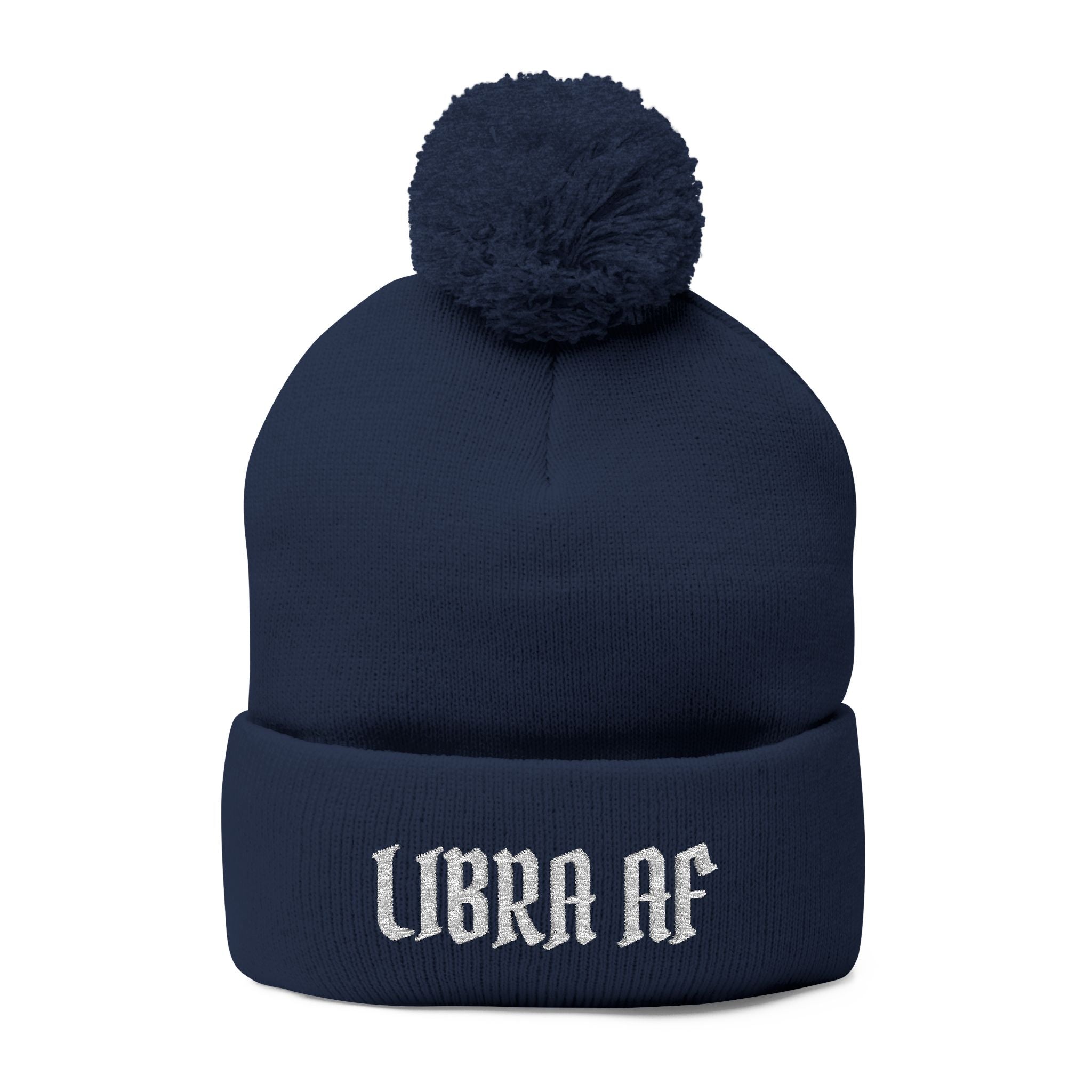 Libra AF Pom-Pom Beanie — Embroidered Zodiac Knit Cap