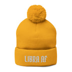 Libra AF Pom-Pom Beanie — Embroidered Zodiac Knit Cap