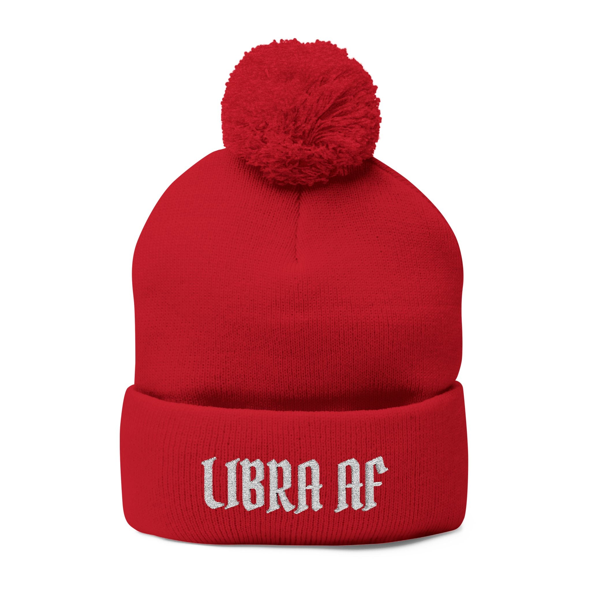 Libra AF Pom-Pom Beanie — Embroidered Zodiac Knit Cap