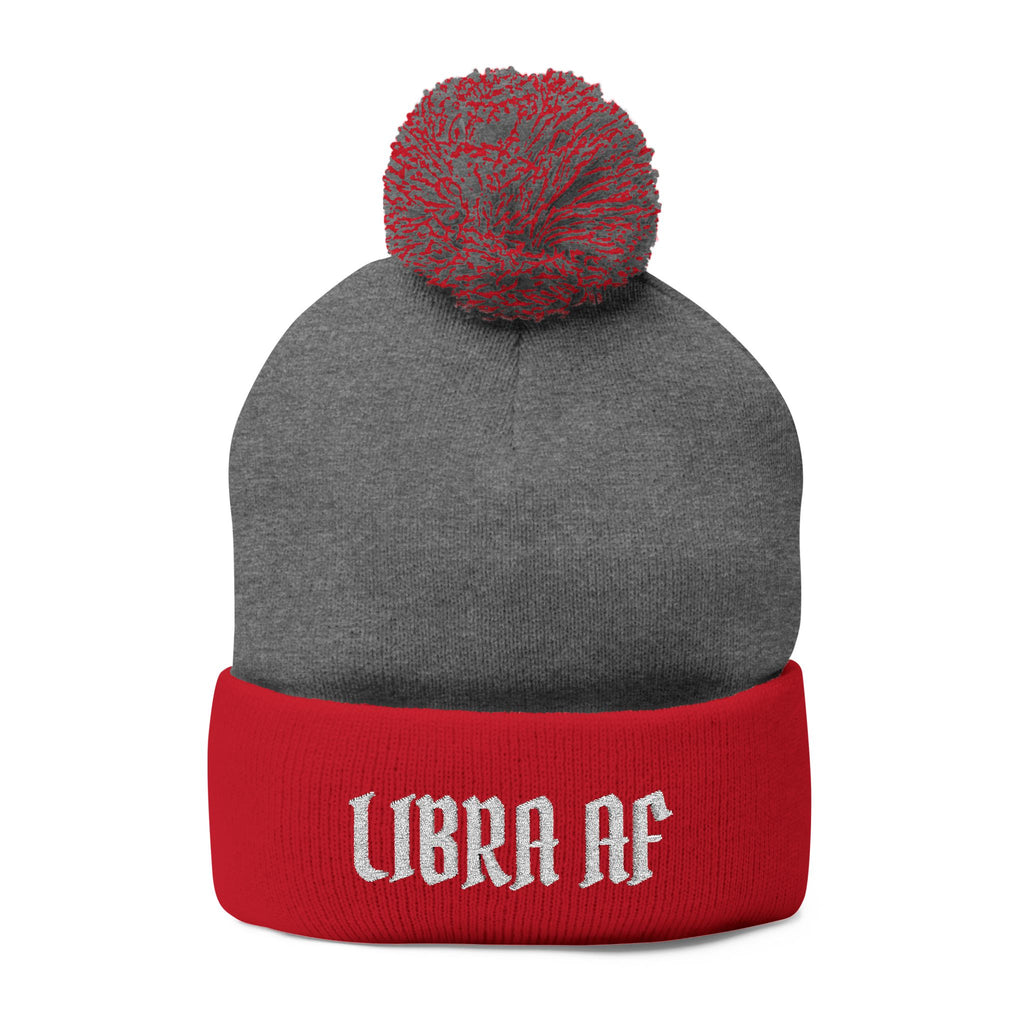 Libra AF Pom-Pom Beanie — Embroidered Zodiac Knit Cap