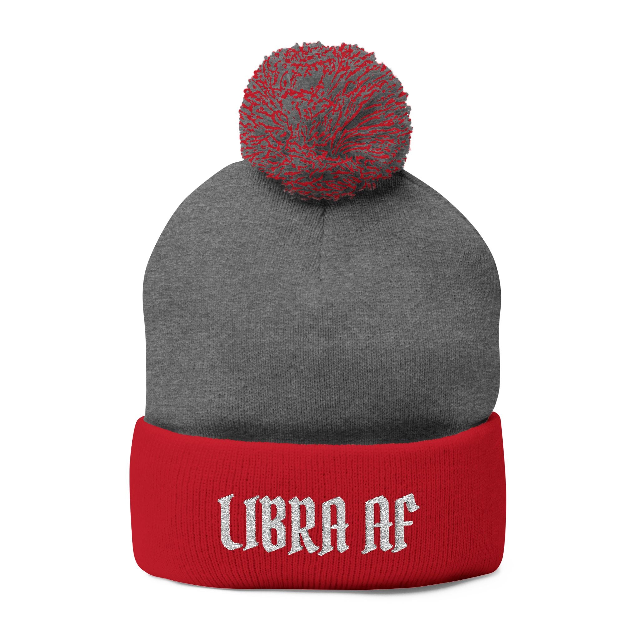 Libra AF Pom-Pom Beanie — Embroidered Zodiac Knit Cap